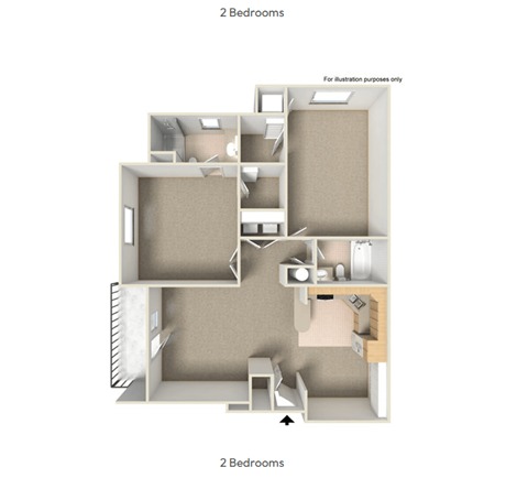 A diagram of a two bedroom apartment.